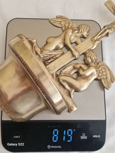Antique  Brass Angel Holy Water Font Religious Wall Art