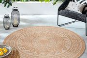 Washable Balcony Rug Waterproof 200 cm Beige Indoor &amp; Outdoor Rug Weatherproof Sisal and Jute Look Rug Kitchen Round Greek Design Camping Garden Patio Outdoor Rug