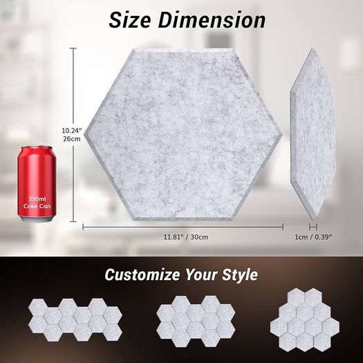 NEW SALE | 12 Pack Hexagon Acoustic Panels Self-adhesive, 30x26x0,9cm High Density Sound Proof Panels