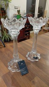 pair Newgrange glass candlesticks