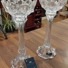 pair Newgrange glass candlesticks