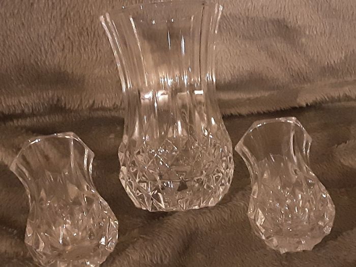 three cut glass possie vases