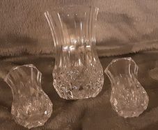 three cut glass possie vases