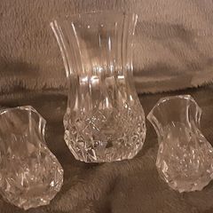 three cut glass possie vases
