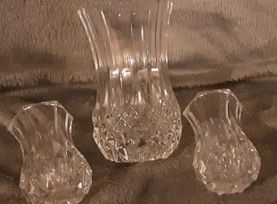 three cut glass possie vases