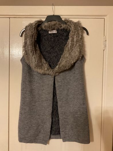 Knit Cardigan with Real Fur Collar