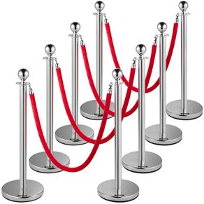 Crowd Control Stanchion, Set of 8 Pieces Stanchion Set, Stanchion Set with 5 ft/1.5 m Red Velvet Rope,  Crowd Control Barrier  Sturdy Concrete