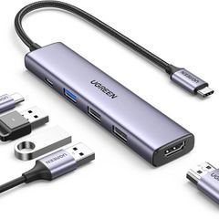 C Hub, Revodok 5-in-1 USB Hub for Laptops, 4K HDMI to USB-C Adapter, 100W PD, 3 USB-A Data Ports, Aluminum Compact Multiport Adapter for MacBook Air/Pro, HP, Dell, iPad, Galaxy Dex