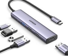 USB C Hub, Revodok 5-in-1 USB Hub for Laptops, 4K HDMI to USB-C Adapter, 100W PD, 3 USB-A Data Ports, Aluminum Compact Multiport Adapter for MacBook Air/Pro, HP, Dell, iPad, Galaxy Dex