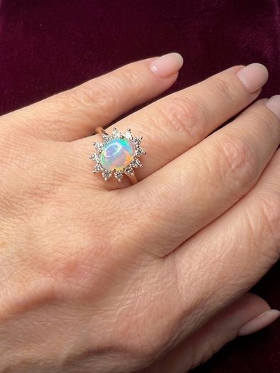 Diamond Ethiopian Opal & Lab-Grown Diamond Ring