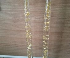 Two Decorative Gold Candesticks 26cm High
