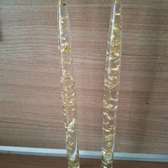 Two Decorative Gold Candesticks 26cm High