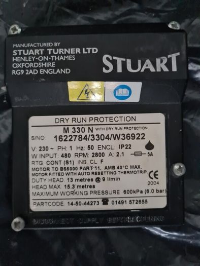 Stuart Turner m330n negative head water pump, Shower Pump