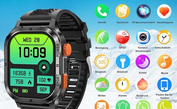 Smart Watch 5ATM Waterproof Inch Full HD Military Watch with Blood Pressure, Smart Watch Men with Heart Rate SpO2 Sleep Monitor Pedometer, 100+ Sports Modes Sports Watch