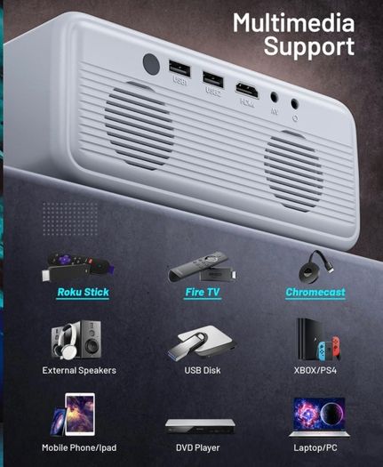 WiFi Projector with Projection Screen 1080P Full HD, 9000 Lux Portable Video 4K Projector Compatible with iphone TV Stick PS5 HDMI USB, Multimedia Home Movie Theater Projector (FREE POSTAGE)