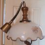 Vintage Large Opaline Glass Pull Down Pendant Light with Wood Handle Image 10