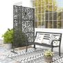 Decorative Outdoor Privacy Panel Garden Claustra 3 Panels Floral Pattern Steel 122 x 45 x 198 cm Black Image 4