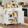 Kitchen Island with Folding Countertop, Kitchen Storage on Wheels White and Natural, Kitchen Island on Wheels, Storage Cabinet with Adjustable Shelf and Towel Rack for Kitchen and Dining Room Image 4