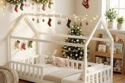 Children's Bed 90 x 200 cm Floor Bed with Fall Protection and Slatted Frame for Children Children's Beds for Girls and Boys Solid Pine Wood in White