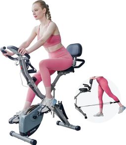 4-IN-1 Exercise Bikes for Home Use, Folding Indoor Stationary Cycling Bike with Arm/Leg Workout Bands,16 Levels Magnetic Resistance Fitness Bicycle with Hand Pulse and Phone/Tablet Holder
