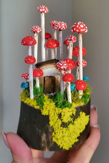 Handcrafted tiny wooden mushrooms