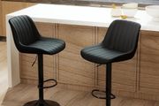 Bar Stools Set of 2, Swivel Counter Height Barstools with Back, Adjustable PU Leather Bar Chairs, Modern Armless Kitchen Island Stool, Black