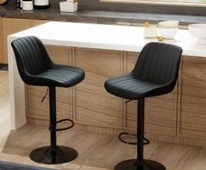Bar Stools Set of 2, Swivel Counter Height Barstools with Back, Adjustable PU Leather Bar Chairs, Modern Armless Kitchen Island Stool, Black