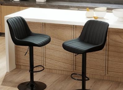 Bar Stools Set of 2, Swivel Counter Height Barstools with Back, Adjustable PU Leather Bar Chairs, Modern Armless Kitchen Island Stool, Black