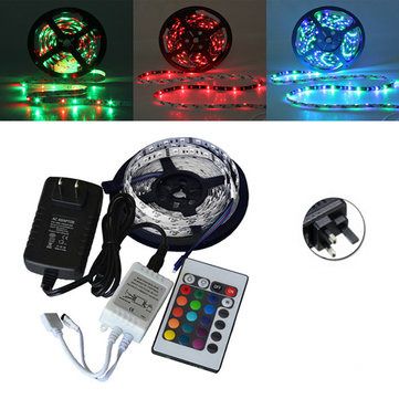 5M Wall Plug LED Strip Light 12V 3528 5 Meter Green Blue Red SMD Ribbon Ceiling Cabinet Light RGB