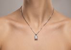 New - 18kt White Gold Natural Diamond Solitaire Necklace - Handmade in Italy