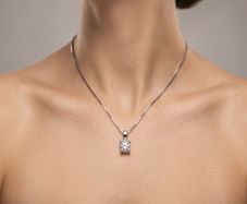 New - 18kt White Gold Natural Diamond Solitaire Necklace - Handmade in Italy
