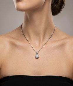 New - 18kt White Gold Natural Diamond Solitaire Necklace - Handmade in Italy