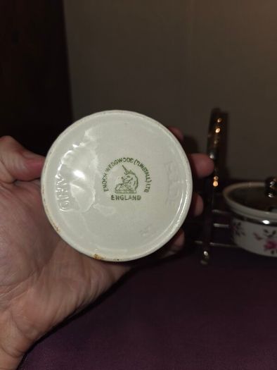 1960's Enoch Wedgewood Pink Rose Marmalade Pots with silver plate caddy
