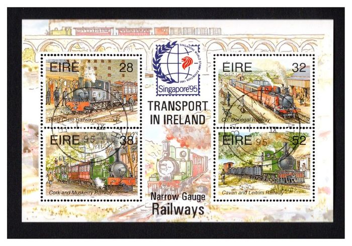 1995 Ireland Singapore '95 Stamp Exhibition on Railways (MS15) Commemorative Stamps Miniature Sheet Fine Used