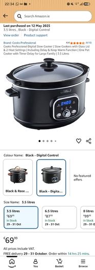 Cooks Professional Digital Slow Cooker | Slow Cookers with Glass Lid & 2 Heat Settings | Including Delay & Keep Warm Function | One Pot Cooker with Timer Delay for Large Family | 3.5 Litres