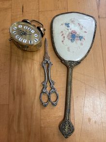 1. Antique Victorian Style Plated Grape Shears / Scissors 2. Antique Victorian hand mirror (broken) Open to offers