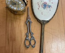 1. Antique Victorian Style Plated Grape Shears / Scissors 2. Antique Victorian hand mirror (broken) Open to offers