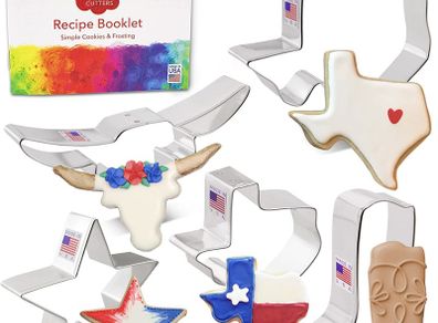 Texas Cookie Cutter Set - 5 piece - Texas 3" & 4 3/8", Long Horn, Star, Cowboy Boot - Ann Clark - US Tin Plated Steel