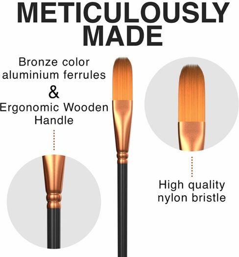Professional Paint Brush Set of 12 - Artist Paintbrush Kit for Canvas, Gouache, and Fabric