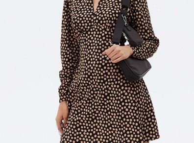 Brown  Long Sleeve Mini Dress, NEW LOOK