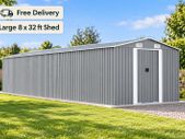 XXXL Large Grey Metal Garden Shed 8 x 32 ft Galvanised Steel