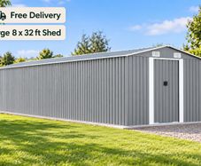 XXXL Large Grey Metal Garden Shed 8 x 32 ft Galvanised Steel