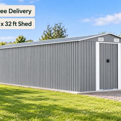 XXXL Large Grey Metal Garden Shed 8 x 32 ft Galvanised Steel