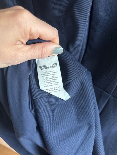 Diane Von Furstenberg navy knee length shift dress with satin detailing, size 4 (UK 8)