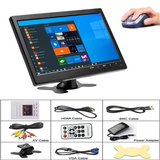 10.1" LCD HD Monitor Mini TV & Computer Speaker HDMI VGA Display Color Screen Car Backup Camera & Home Security System
