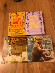 2 x Milly Molly Mandy Books+ Raiders of the lost Ark + Temple of Doom