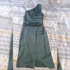 Reiss Size 6 Emerald Green Satin Midi Cowl Neck Dress