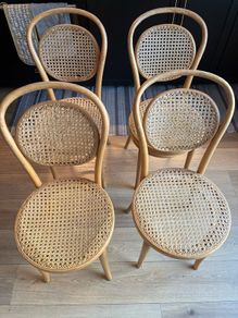 Set of 4 vintage Thonet bentwood cane bistro chairs