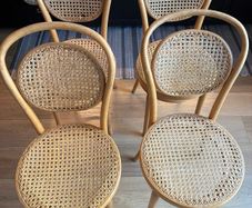 Set of 4 vintage Thonet bentwood cane bistro chairs