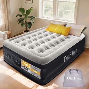 Inflatable Mattress, Air Bed, Double Airbed with Built in Pump, Blow Up Mattress, Folding Guest Bed Self Inflating with Flocked Surface for Camping and Home Use, 190cm x 140cm x 46cm (Black)